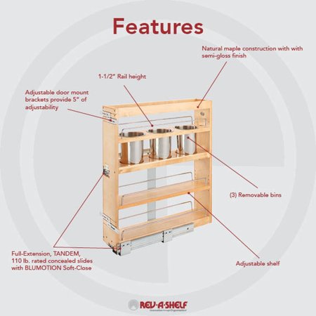 Rev-A-Shelf Rev-A-Shelf Wood Base Cabinet Utility Pull Out Organizer wSoft Close 449UT-BCSC-5C